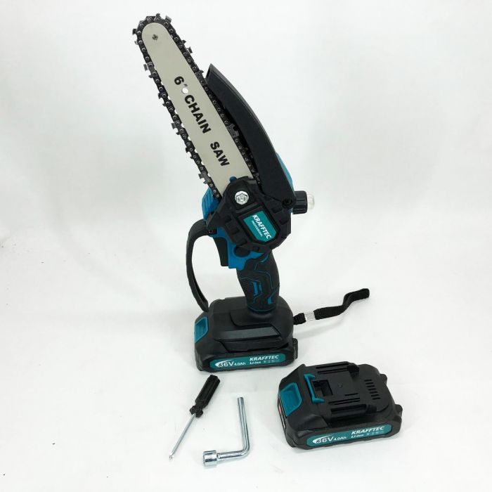 Аккумуляторная цепная мини пила 15 см в кейсе Krafftec (36V 4 Ач) + 2 аккумулятор и индикатором заряда