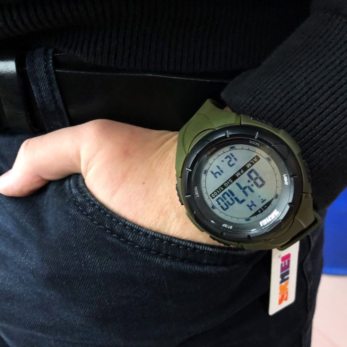 Мужские часы Skmei 1025AG ARMY GREEN, армейские часы противоударные. Цвет: зеленый