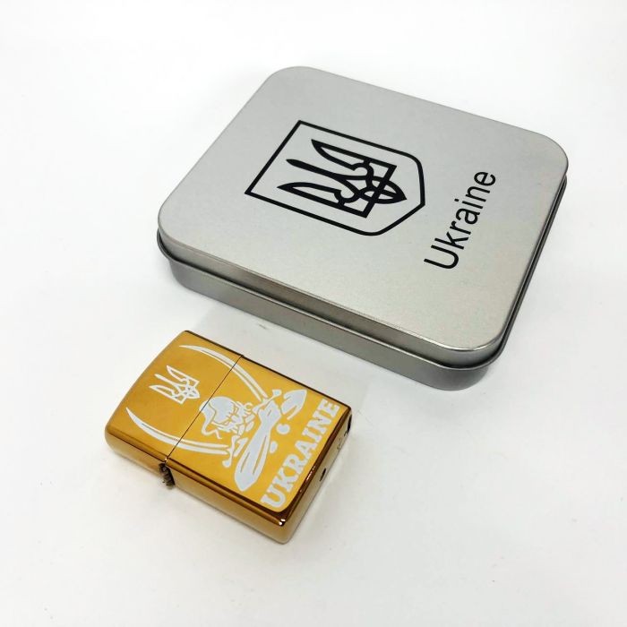 Дуговая электроимпульсная USB зажигалка Украина (металлическая коробка) HL-449. Цвет: золотой