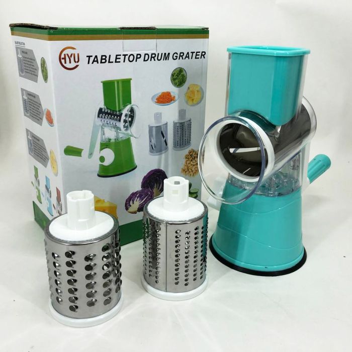 Овощерезка мультислайсер Tabletop Drum Grater Kitchen Master Терка для овощей и фруктов 3 насадки. Цвет: голубой
