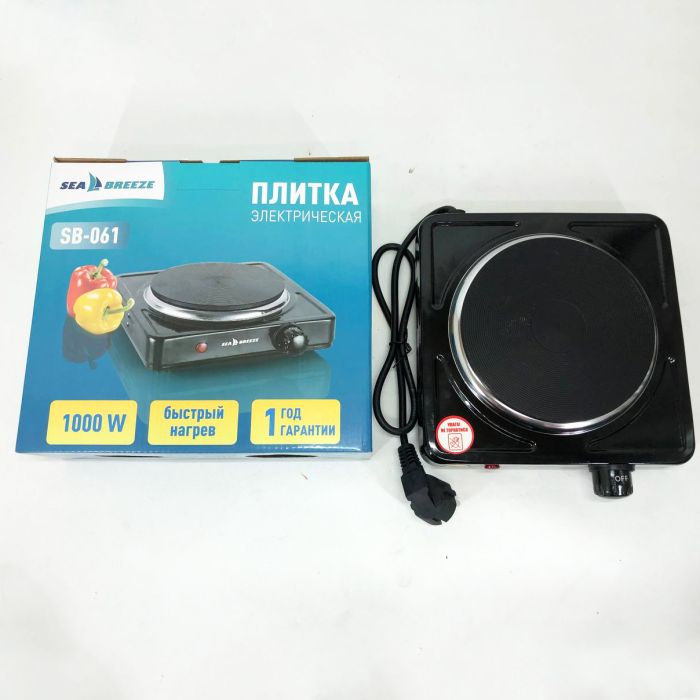 Настольная плита электрическая Sea Breeze SB-061 1000 Вт, переносная компактная электроплита. Цвет: черный