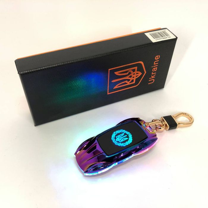 Электрическая зажигалка-брелок Украина с USB-зарядкой и подсветкой HL-468, с гравировкой. Цвет: хамелеон