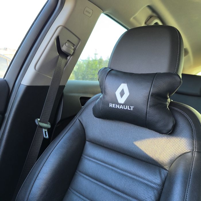 Набор подушек 2шт для автомобиля Renault, натуральная кожа, на подголовник в машину с логотипом Рено