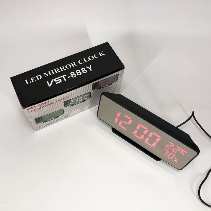 Часы настольные зеркальные VST-888Y-1 USB с красным циферблатом, часы электронные светящиеся