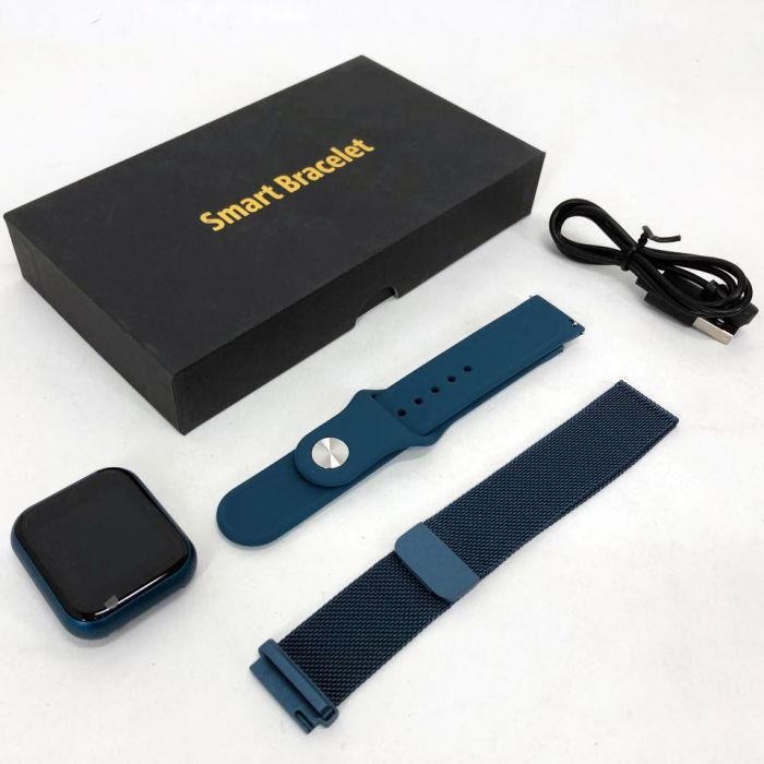 Smart Watch T80S, два браслета, температура тела, давление, оксиметр. Цвет: синий