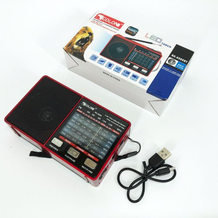 Радио GOLON RX-8866 цифровой портативный радиоприемник с фонариком функцией PowerBank. Цвет: красный
