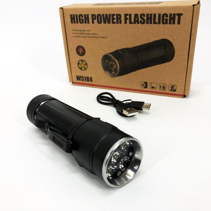 Ручной фонарик W5184-6XHP360, Супер яркий фонарик, Супермощный поисковый ручной фонарь тактический