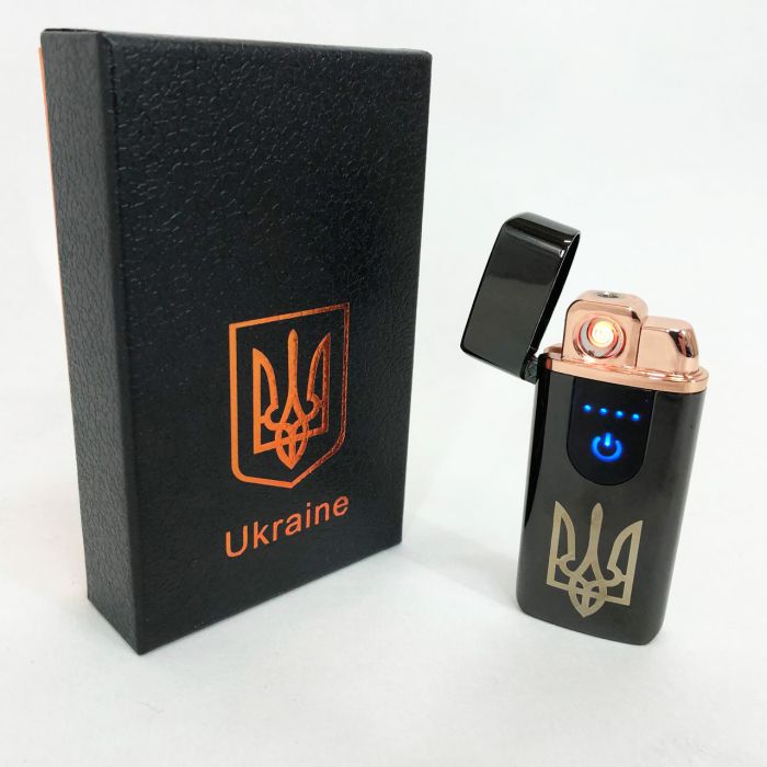 Электрическая и газовая зажигалка Украина с USB-зарядкой HL-431, ветрозащитная зажигалка. Цвет: черный