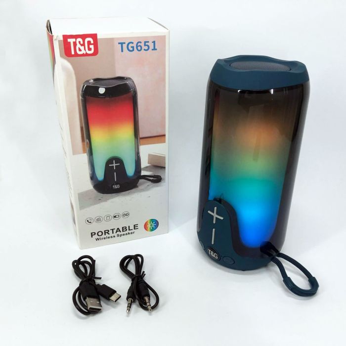 Bluetooth-колонка TG651 с RGB ПОДСВЕТКОЙ, аккумуляторная колонка для музыки, для вечеринки. Цвет: синий