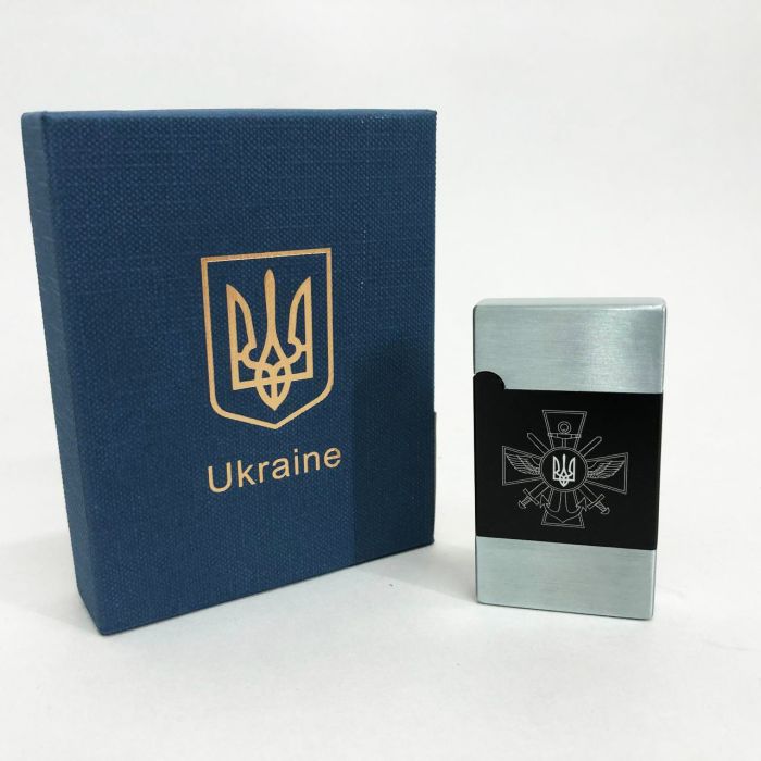 Зажигалка газовая Украина Подарочная коробка, турбо пламя HL-393-1. Цвет: серебро