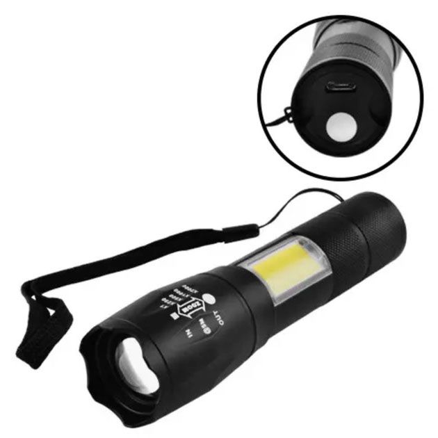 Фонарик аккумуляторный ручной Bailong BL-29 диод T6 + COB зарядка от USB, фонарик led, водонепроницаемый