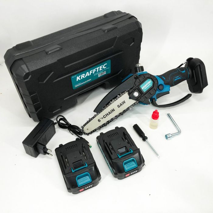 Аккумуляторная цепная мини пила 15 см в кейсе Krafftec (36V 4 Ач) + 2 аккумулятор и индикатором заряда