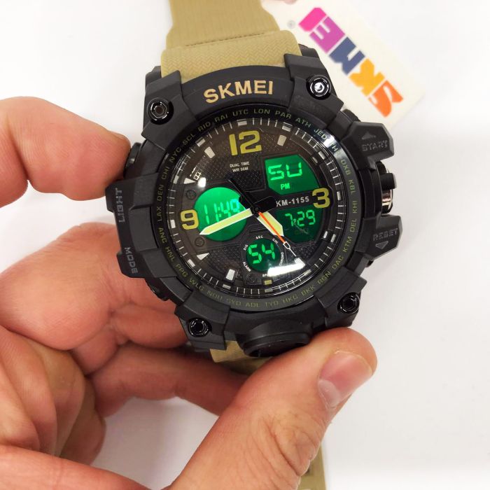 Часы наручные мужские SKMEI 1155BKH KHAKI, водостойкие тактические часы, армейские часы. Цвет: хаки