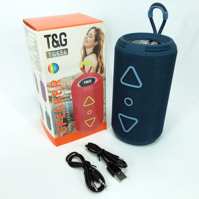 Bluetooth колонка портативная TG656 FM-радио, мощная переносная акустическая колонка. Цвет: синий