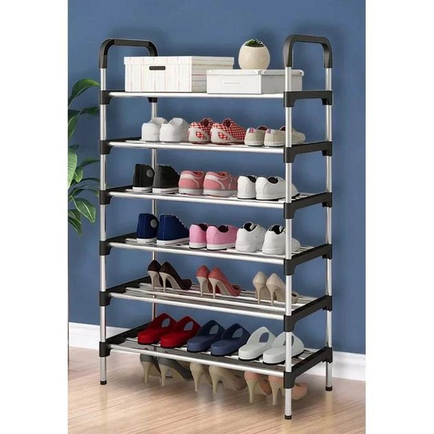 Полка для обуви Shoe Rack 6 полок Органайзер стойка 6 секций 56х28х113см. Цвет: черный