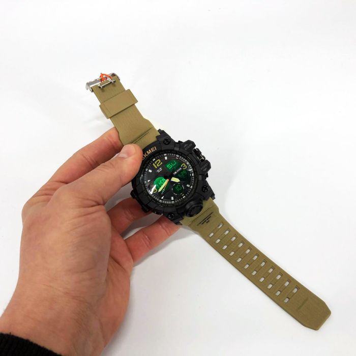 Часы наручные мужские SKMEI 1155BKH KHAKI, водостойкие тактические часы, армейские часы. Цвет: хаки