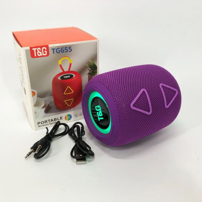 Портативная колонка TG655 5W с RGB подсветкой и ремешком, Аккумуляторная для музыки. Цвет: фиолетовый