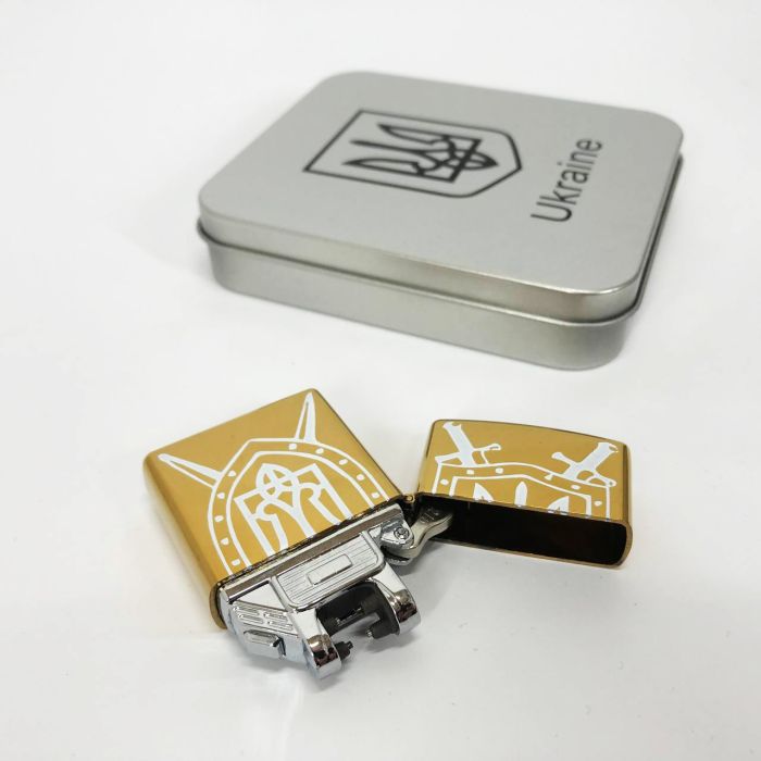 Дуговая электроимпульсная USB зажигалка Украина (металлическая коробка) HL-446. Цвет: золотой