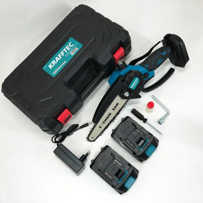 Аккумуляторная цепная мини пила 15 см в кейсе Krafftec (36V 4 Ач) + 2 аккумулятор и индикатором заряда