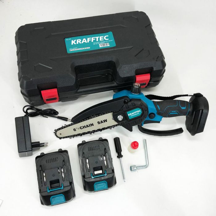 Аккумуляторная цепная мини пила 15 см в кейсе Krafftec (36V 4 Ач) + 2 аккумулятор и индикатором заряда