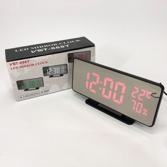 Часы настольные зеркальные VST-888Y-1 USB с красным циферблатом, часы электронные светящиеся