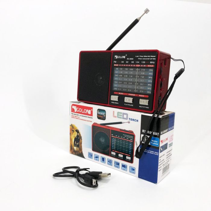 Радио GOLON RX-8866 цифровой портативный радиоприемник с фонариком функцией PowerBank. Цвет: красный