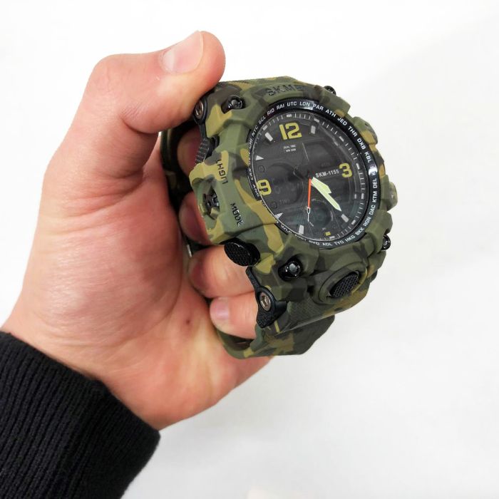 Часы наручные мужские SKMEI 1155BCMGN GREEN CAMO, брендовые мужские часы. Цвет: зеленый камуфляж