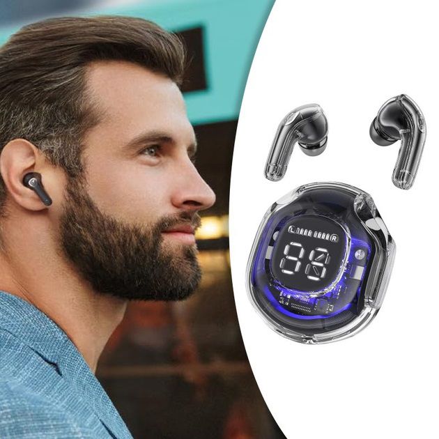 Беспроводные наушники TWS T8 PRO с прозрачным кейсом Вакуумные LED дисплей Bluetooth 5.3. Цвет: черный
