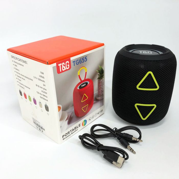 Портативная колонка TG655 5W с RGB подсветкой и ремешком, Блютуз колонка для улицы. Цвет: черный