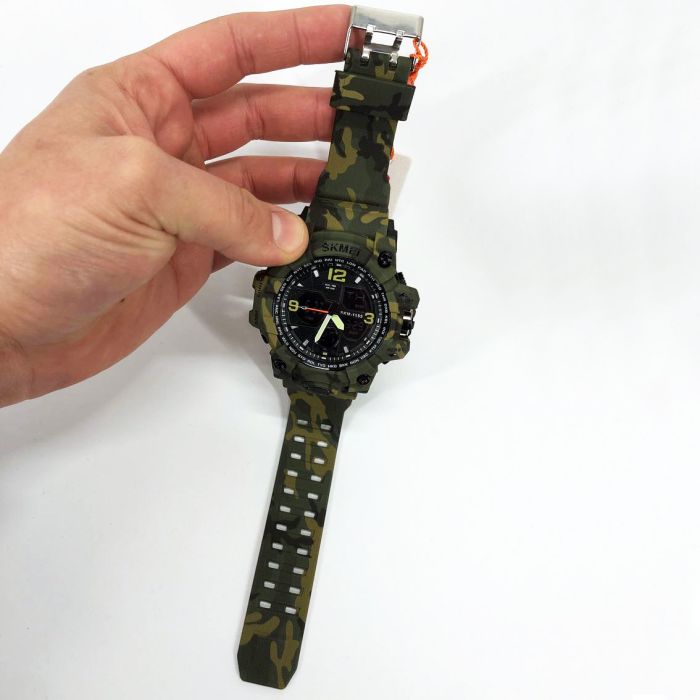 Часы наручные мужские SKMEI 1155BCMGN GREEN CAMO, брендовые мужские часы. Цвет: зеленый камуфляж