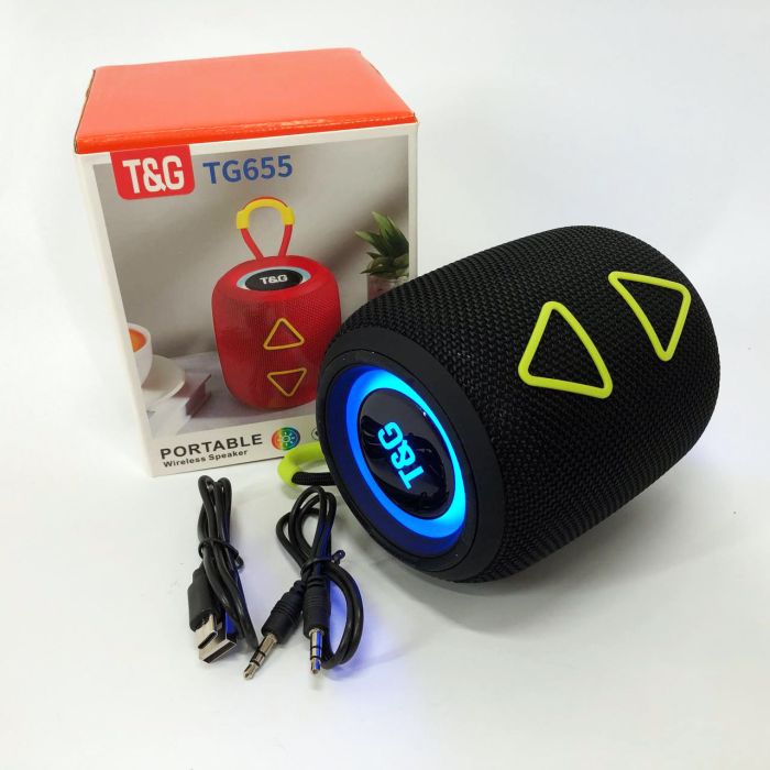 Портативная колонка TG655 5W с RGB подсветкой и ремешком, Блютуз колонка для улицы. Цвет: черный