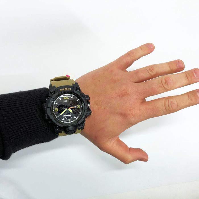 Часы наручные мужские SKMEI 1155BKH KHAKI, водостойкие тактические часы, армейские часы. Цвет: хаки