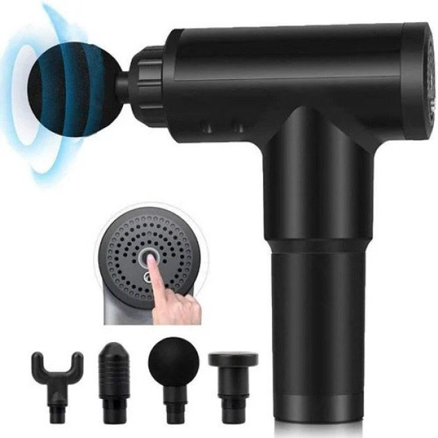 Аккумуляторный массажер Fascial Gun KH-320 портативный ручной ударный мышечный пистолет 4 насадки черный