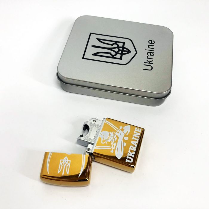Дуговая электроимпульсная USB зажигалка Украина (металлическая коробка) HL-449. Цвет: золотой