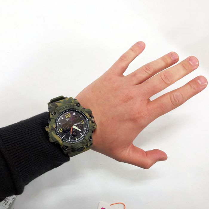 Часы наручные мужские SKMEI 1155BCMGN GREEN CAMO, брендовые мужские часы. Цвет: зеленый камуфляж
