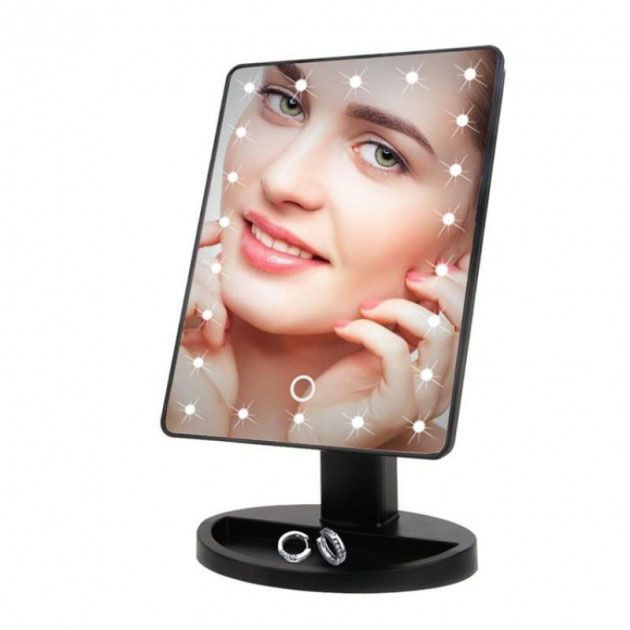 Зеркало для макияжа с 16 LED подсветкой Mirror White, Зеркало со светом для макияжа. Цвет: черный