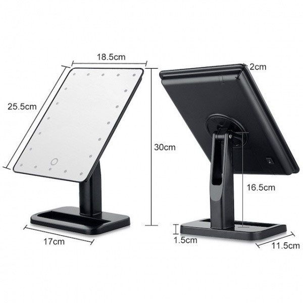 Зеркало для макияжа с 16 LED подсветкой Mirror White, Зеркало со светом для макияжа. Цвет: черный