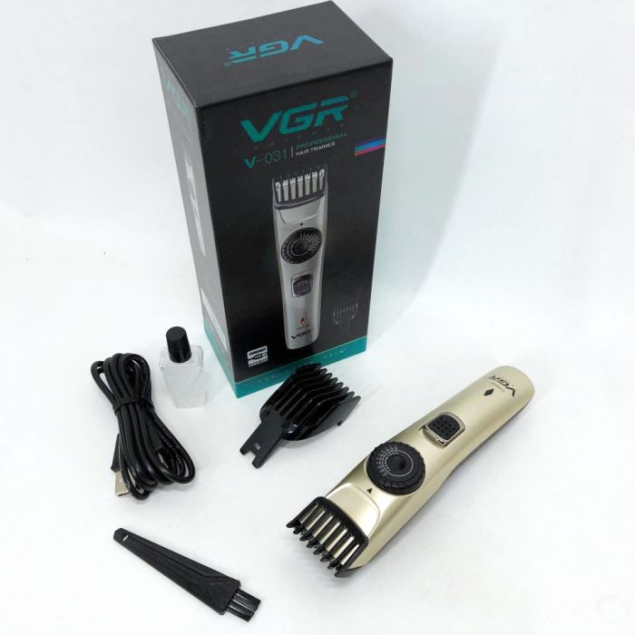 Машинка для стрижки волос беспроводная VGR V-031, триммер для бороды усов 2 насадки, окантовочная машинка