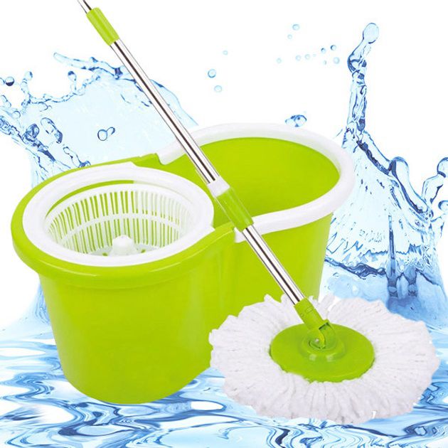 Универсальная швабра с отжимом-центрифугой и ведром Easy Mop Круглая Швабра. Цвет: зеленый