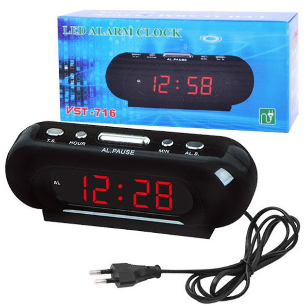 Электронные часы настольные сетевые VST-716-1 Original красные 220V LED дисплей будильник резервное питание