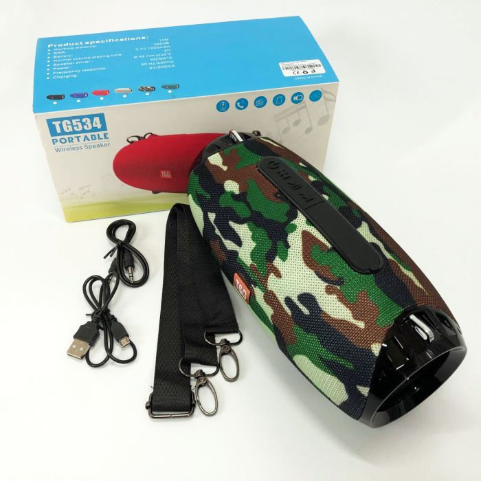 Портативная Bluetooth колонка TG534 SD IPX5 с ремешком, громкая блютуз колонка. Цвет: камуфляж