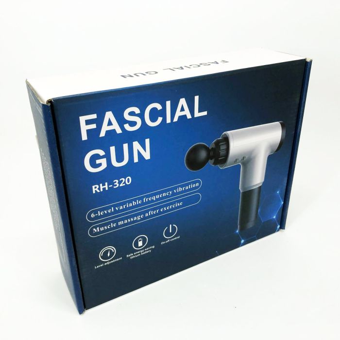 Аккумуляторный массажер Fascial Gun KH-320 портативный ручной ударный мышечный пистолет 4 насадки синий