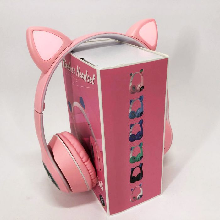 Беспроводные наушники с кошачьими ушками и RGB подсветкой Cat VZV 23M. Цвет: розовый
