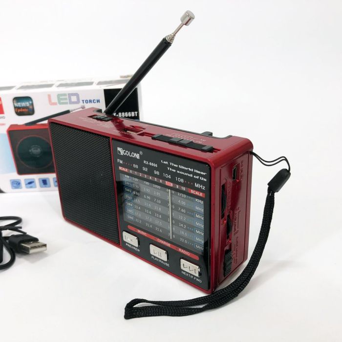 Радио GOLON RX-8866 цифровой портативный радиоприемник с фонариком функцией PowerBank. Цвет: красный
