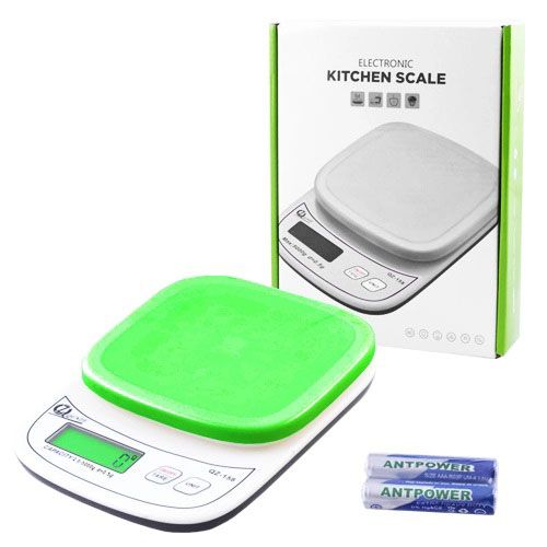 Весы кухонные с плоской платформой QZ-158 5кг, точные кухонные весы. Цвет: зеленый