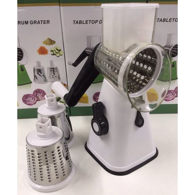 Овощерезка мультислайсер Tabletop Drum Grater Kitchen Master Терка для овощей и фруктов 3 насадки. Цвет: белый