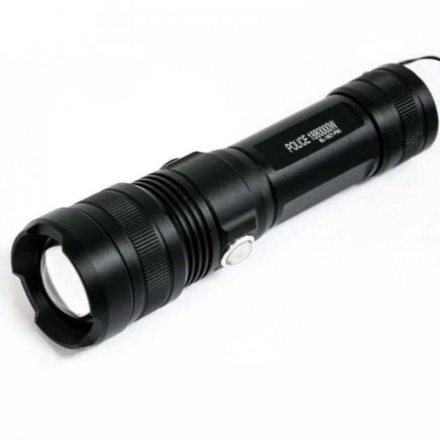 Ручной аккумуляторный светодиодный фонарь Police X-Balog BL-1827-P90 переносной с USB зарядкой оптическим зумом и металлическим корпусом + ремешок на руку