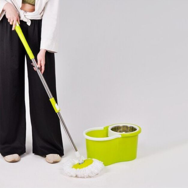 Универсальная швабра с отжимом-центрифугой и ведром Easy Mop Круглая Швабра. Цвет: зеленый