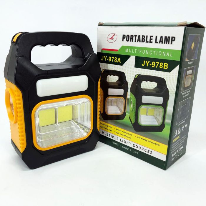 Портативный фонарь лампа JY-978B аккумуляторный с солнечной панелью + Power Bank. Цвет: желтый