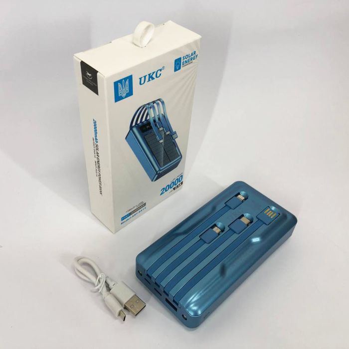 Портативное зарядное устройство на 20000mAh, Power Bank на солнечной батарее, для планшета. Цвет: синий